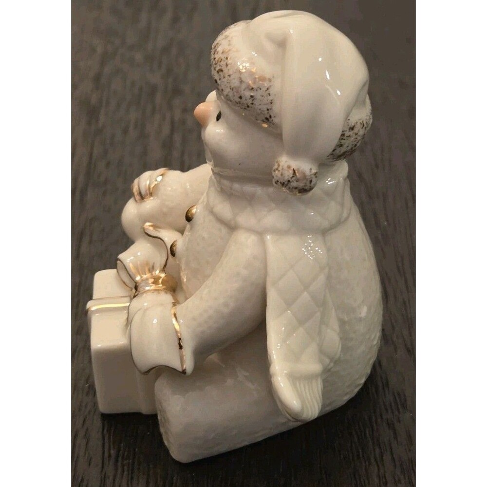 Lenox "Snowy Gift" porcelain snowman figurine,24-karat gold accents - Picture 8 of 12